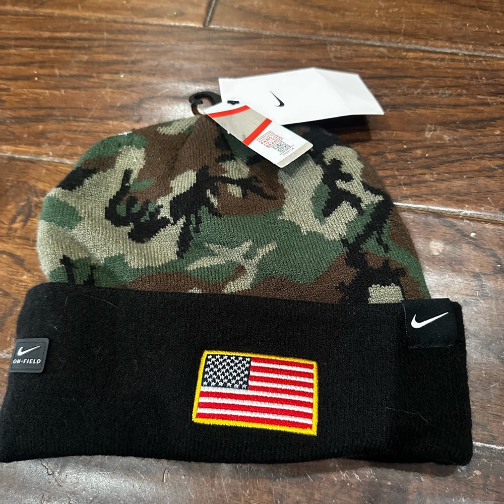 Nike Camouflage and Black Beanie with Boise State Broncos Military‎ Flag Patch